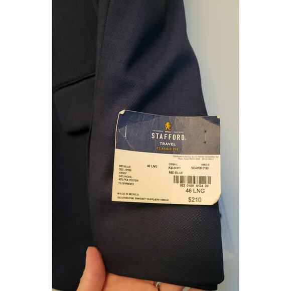 NWT Stafford 46L Blue Sport Coat Blazer Jacket Solid Polyester/Wool Traveld - Picture 12 of 16